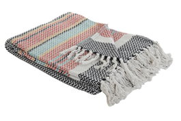 DKD Home Decor Set de 2 Mantas Plaid de Algodón con Rayas, Multicolor, 150x200x1 cm