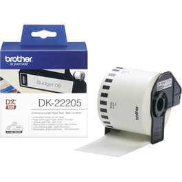 Brother DK-22205 Cinta Continua de Papel Térmico de 62mm x 30,48m, Blanco/Negro