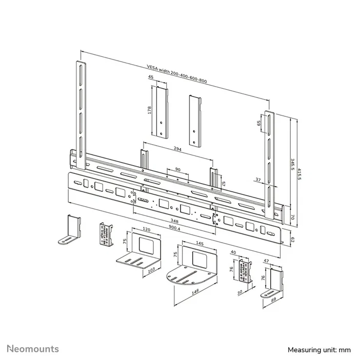 Neomounts AV30-500BL Kit de Barra de Videoconferencia Universal, Soporte VESA para Pantallas 43" a 110" y hasta 10 kg, Compatible con Logitech Rally, Poly, Bose, Neat, Jabra
