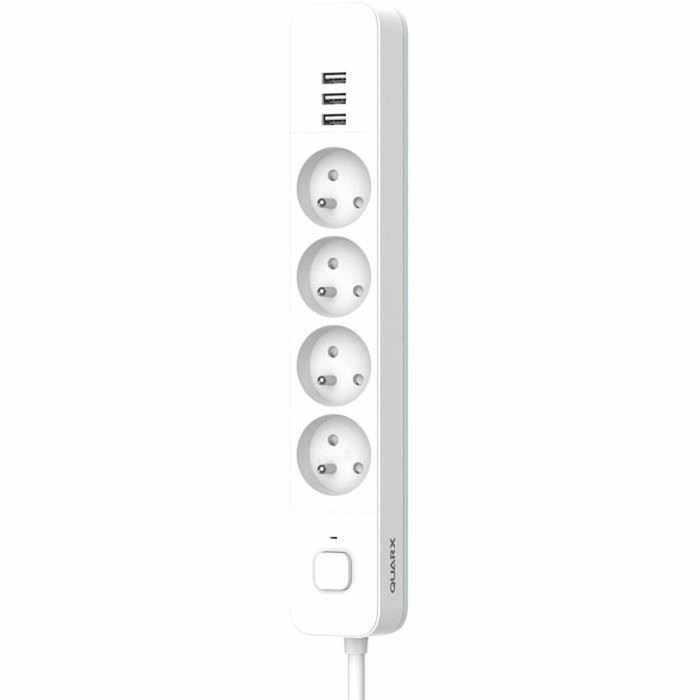 Quarx Regleta de 4 tomas con 3 puertos USB y cable de 1,5 m