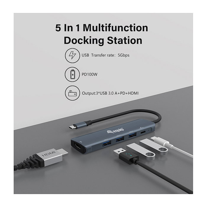 Equip Adaptador USB-C a HDMI, USB 3.0, PD, 4K@30Hz, Cable 0.15m Gris