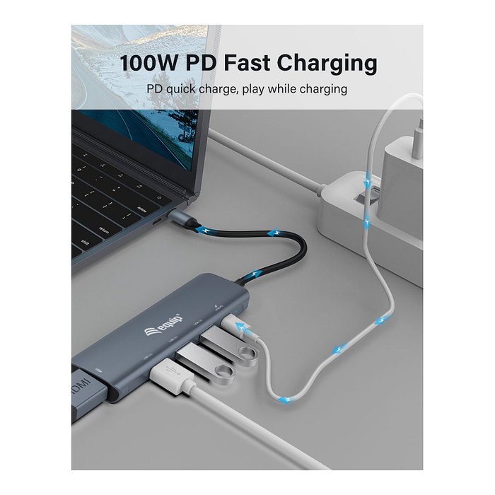 Equip Adaptador USB-C a HDMI, USB 3.0, PD, 4K@30Hz, Cable 0.15m Gris