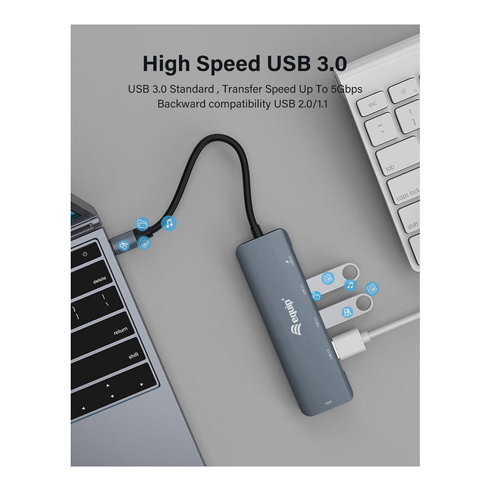 Equip Adaptador USB-C a HDMI, USB 3.0, PD, 4K@30Hz, Cable 0.15m Gris
