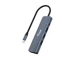 Equip 133487 Hub USB-C a HDMI 5 en 1 - Adaptador con 3 Puertos USB 3.0, Carga PD 100W, Resolución 4K/30Hz, Cable 0.25m, Aluminio - Negro/Gris