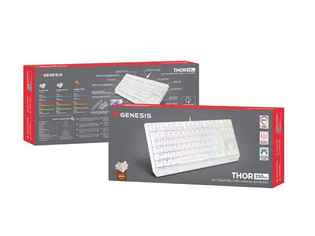 Genesis Thor 230 TKL Teclado Mecánico Blanco RGB Outemu Brown Layout Polaco