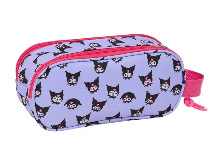 Safta Estuche Portatodo Escolar Kuromi Doble con Diseño 3D, Dimensiones 80x210x60 mm, Dos Cremeralleras