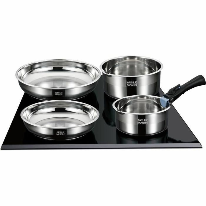 Arthur Martin Batería de cocina de acero inoxidable con 10 piezas y mango extraíble