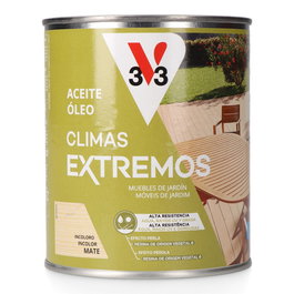 V33 Aceite Protector Madera Climas Extremos Incoloro para Muebles de Jardín - 750 ml - Alta Resistencia Agua y UV - Efecto Perla