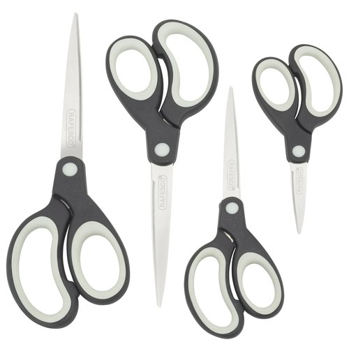 RAPESCO Juego de 4 Tijeras con Mango Suave Negro/Azul RAPESCO Juego de 4 Tijeras con Mango Suave Negro/Azul