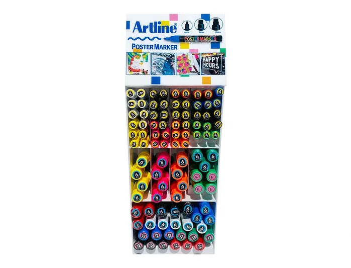 Artline Expositor Poster Marker 96 Unidades Colores Surtidos con 51 uds 2 mm, 33 uds 6 mm y 12 uds 12 mm