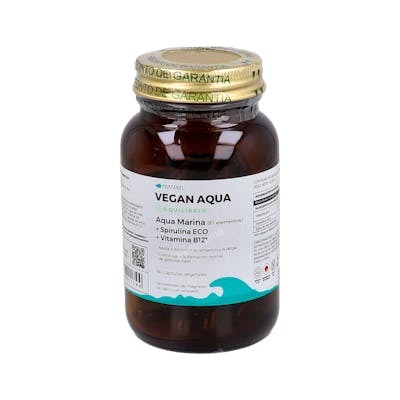 AMAR81 Vegan Aqua 60 Cápsulas - Complemento Alimenticio con Spirulina BIO y Vitamina B12 para Disminuir Cansancio y Fatiga