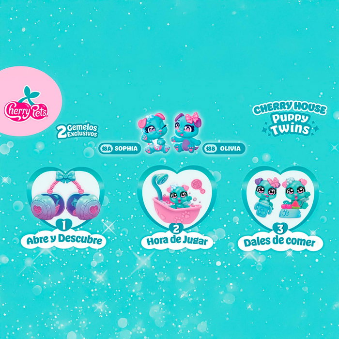 Magic Box Cherry Pets Puppy Twins Figura, Incluye 2 Gemelos Exclusivos, 18,9x20,5x6,7 cm