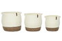 DKD Home Decor Set de 3 Cestas de Fibra y PU Crema