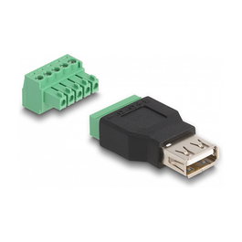 DeLOCK Adaptador USB 2.0 Tipo-A Hembra a Bloque de Terminales 5 Pines - 2 Piezas, Negro, Verde