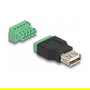 DeLOCK Adaptador USB 2.0 Tipo-A Hembra a Bloque de Terminales 5 Pines - 2 Piezas, Negro, Verde