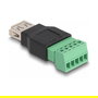 DeLOCK Adaptador USB 2.0 Tipo-A Hembra a Bloque de Terminales 5 Pines - 2 Piezas, Negro, Verde