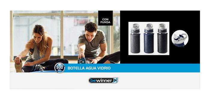 Bewinner Botella Sport H2O 500ml, Botella de Agua Deportiva Reutilizable, 500 ml, 7 x 7 x 22.5 cm (12 Unidades)