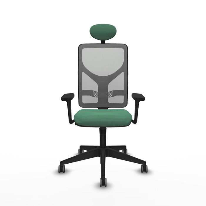 Silla de oficina Motilla con mecanismo Sincro tapizada con Tela color Verde esmeralda y malla color Gris. Equipada con lumbar 1D, Brazos 3D, Cabecero Fijo y Ruedas 65 mm parqué Silla de oficina Motilla con mecanismo Sincro tapizada con Tela color Verde esmeralda y malla color Gris. Equipada con lumbar 1D, Brazos 3D, Cabecero Fijo y Ruedas 65 mm parqué