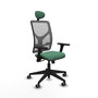 Silla de oficina Motilla con mecanismo Sincro tapizada con Tela color Verde esmeralda y malla color Gris. Equipada con lumbar 1D, Brazos 3D, Cabecero Fijo y Ruedas 65 mm parqué