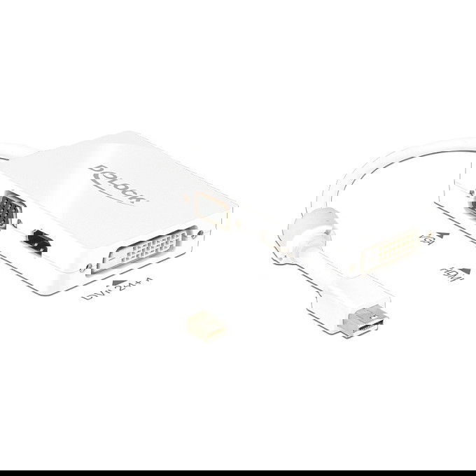 DeLOCK Adaptador Mini DisplayPort a VGA, HDMI, DVI 0.16m Cable Macho/Hembra 1920x1200 1080p Pasivo - Blanco DeLOCK Adaptador Mini DisplayPort a VGA, HDMI, DVI 0.16m Cable Macho/Hembra 1920x1200 1080p Pasivo - Blanco