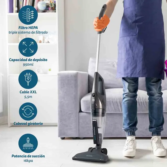 Grunkel ASP-EASY Aspiradora Escoba con Cable 600W, Filtro HEPA, Sin Bolsa 0.95L, 16000Pa, Color Azul