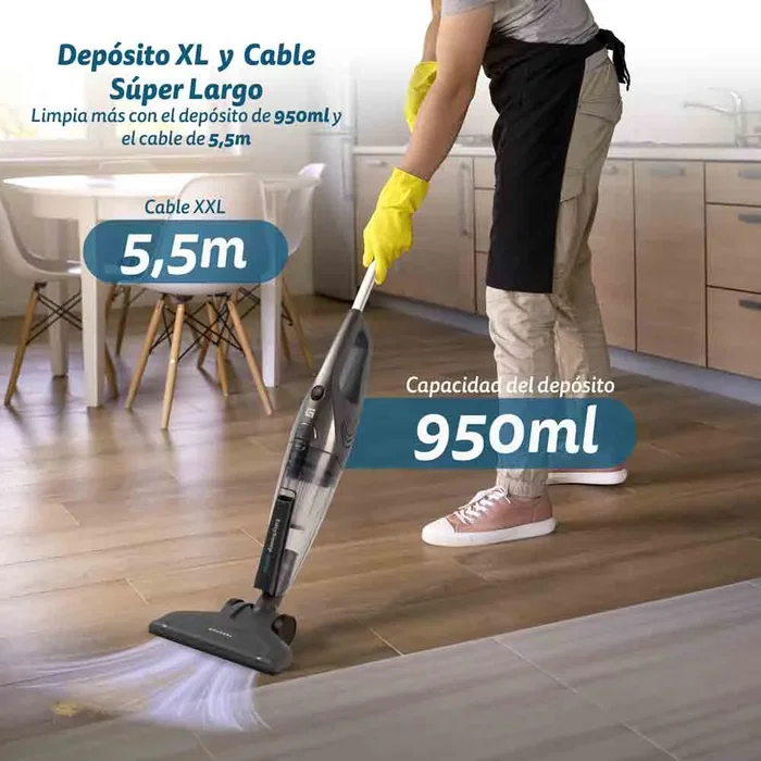 Grunkel ASP-EASY Aspiradora Escoba con Cable 600W, Filtro HEPA, Sin Bolsa 0.95L, 16000Pa, Color Azul