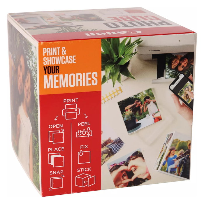 Canon Photo Cube Creative Pack con Papel Fotográfico Brillo II y Marco XLBoom, 40 Hojas 13x13 cm, Blanco y Naranja