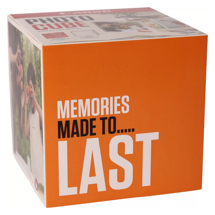 Canon Photo Cube Creative Pack con Papel Fotográfico Brillo II y Marco XLBoom, 40 Hojas 13x13 cm, Blanco y Naranja