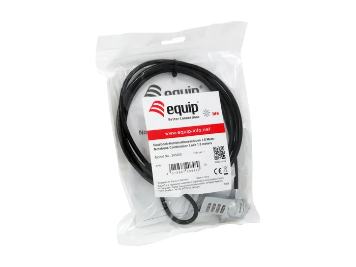Equip Cable de seguridad para portátil con combinación 1,8 m Negro 245400