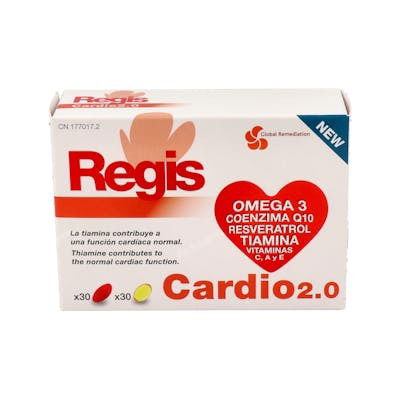 GLOBAL REMEDIATION Regis Cardio 30 Cápsulas - Con Omega 3 para el Mantenimiento de Niveles Normales de Colesterol y Tiamina para la Función Cardíaca Normal
