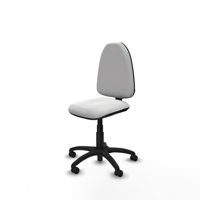 Silla de oficina Aýna con mecanismo Contacto permanente básico tapizada con Tela color Blanco. Equipada con Base poliamida negra, Sin brazos y Ruedas de parqué