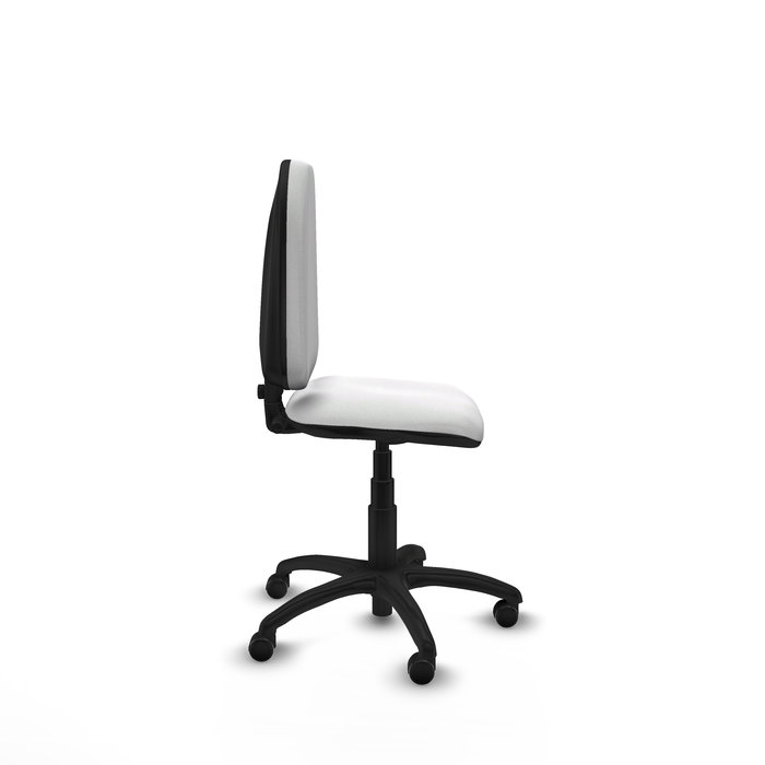 Silla de oficina Aýna con mecanismo Contacto permanente básico tapizada con Tela color Blanco. Equipada con Base poliamida negra, Sin brazos y Ruedas de parqué