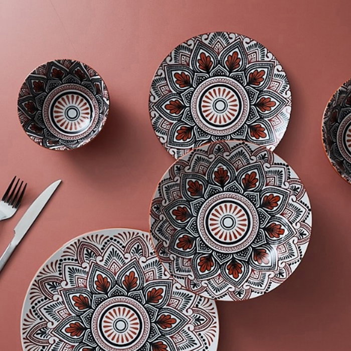 Home Deco Factory Plato de Postre Mandala Naranja 19 cm