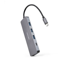 NANOCABLE Hub USB-C a 3xUSB3.0/H + 1xUSB-C/H Aluminio 10 cm, Gris, USB 3.2 Gen 1 (3.1 Gen 1) Type-C, USB 3.2 Gen 1 (3.1 Gen 1) Type-A, USB 3.2 Gen 1 (3.1 Gen 1)
