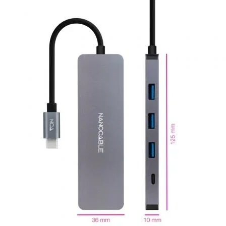 Nanocable hub usb-c/m a 3xusb3.0/h + 1xusb-c/h - 10cm - aluminio Nanocable hub usb-c/m a 3xusb3.0/h + 1xusb-c/h - 10cm - aluminio