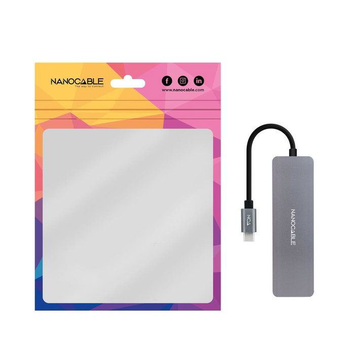 Nanocable Hub USB-C a 3xUSB 3.0 Tipo A + 1xUSB 3.0 Tipo C Aluminio Gris Nanocable Hub USB-C a 3xUSB 3.0 Tipo A + 1xUSB 3.0 Tipo C Aluminio Gris
