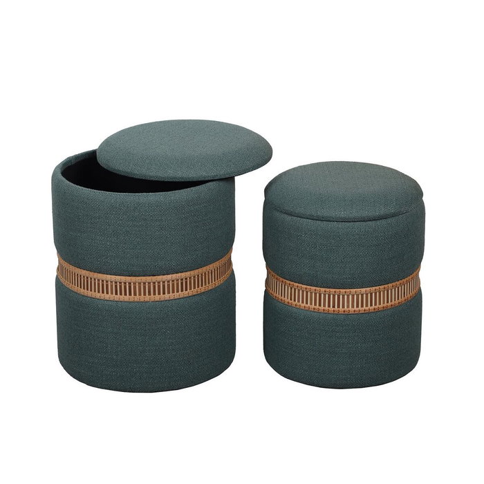 Puff Versa Verde Poliéster Lino Bambú Madera MDF