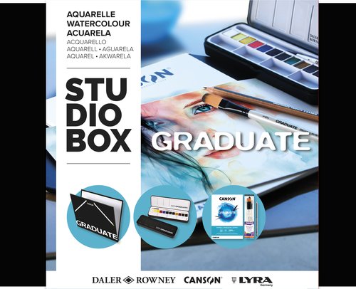 Daler Rowney Graduate Studio Box con 12 acuarelas, pinceles y bloc Canson Daler Rowney Graduate Studio Box con 12 acuarelas, pinceles y bloc Canson