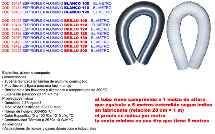 ESPIROFLEX Tubo Flexible de Aluminio Brillante 120 mm para Extracción de Humos ESPIROFLEX Tubo Flexible de Aluminio Brillante 120 mm para Extracción de Humos