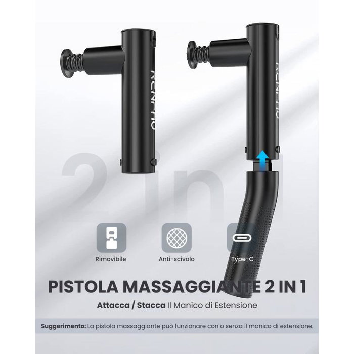 RENPHO Extend Massage Gun C004, Pistola de Masaje Percusión Profunda, Negro, PEU-R-C004-BK