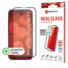 Displex Protector de Pantalla de Vidrio Templado 10H para Apple iPhone 13/13 Pro/14/16e/17e, 6.1", Full Cover, Transparente, Resistente a Impactos y Rayones