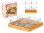 Kinvara Bandeja de Bambú con 4 Boles de Vidrio, Dimensiones 21.5x21.5x6.5 cm, Incluye Recipientes 10x10x5 cm (Set de 12)