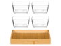 Kinvara Bandeja de Bambú con 4 Boles de Vidrio, Dimensiones 21.5x21.5x6.5 cm, Incluye Recipientes 10x10x5 cm (Set de 12)