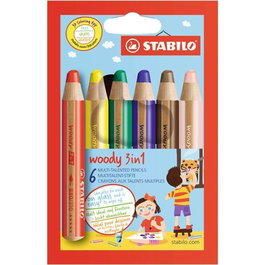 Stabilo Lápices de Colores Woody 3 en 1 - Estuche de 6 Unidades - C-Surtidos