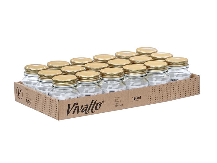 Vivalto Tarro Conserva 180 ml 6x8x6 cm Vidrio Transparente Tapa Oro (Set de 54) Vivalto Tarro Conserva 180 ml 6x8x6 cm Vidrio Transparente Tapa Oro (Set de 54)