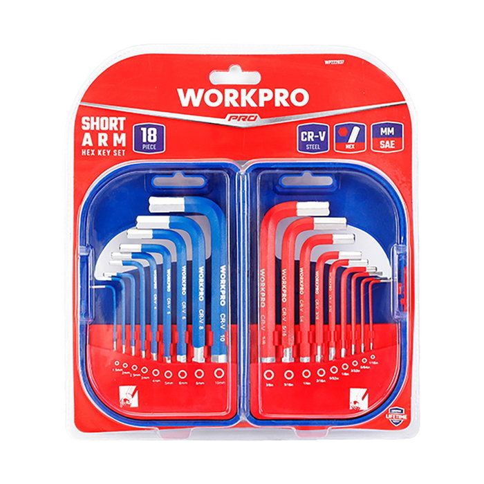 Workpro Juego de 18 Llaves Allen de Brazo Corto Métrico-SAE Workpro Juego de 18 Llaves Allen de Brazo Corto Métrico-SAE