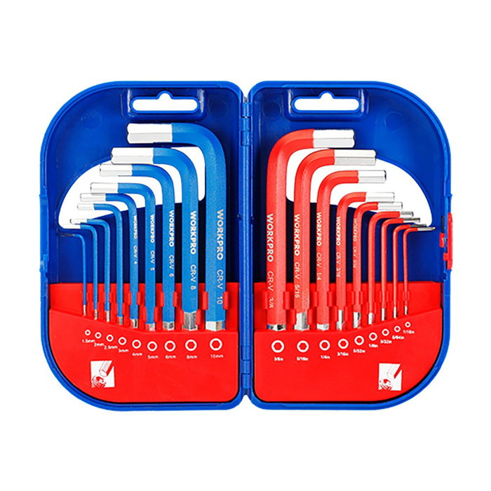 Workpro Juego de 18 Llaves Allen de Brazo Corto Métrico-SAE Workpro Juego de 18 Llaves Allen de Brazo Corto Métrico-SAE