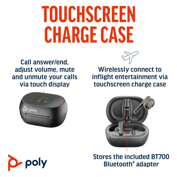 HP Poly Voyager Free 60+ UC Auriculares Intrauriculares Bluetooth 5.3 Negro Carbono con Estuche de Carga Táctil, Cancelación Activa de Ruido, Adaptador USB-C, hasta 24h batería
