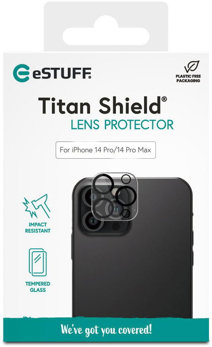 eSTUFF Protector de Lente Titan Shield para Cámara iPhone 14 Pro / 14 Pro Max, Vidrio Templado 3 en 1, Cobertura Total y Compatible con Fundas