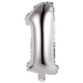 Party Time Globo Cifra 1 Plata Fiesta Aniversario Cumpleaños Altura 35 cm